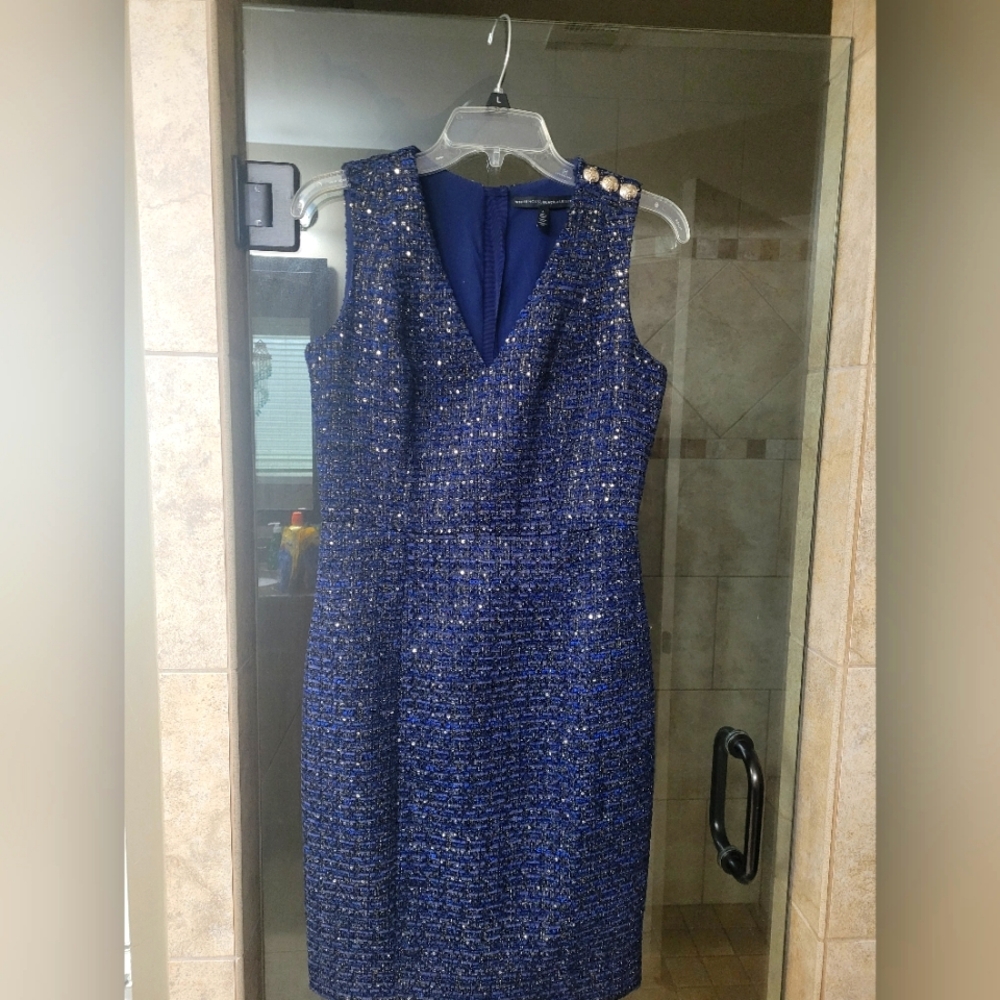 White House Black Market Blue Sleeveless Midi Sheath Dress